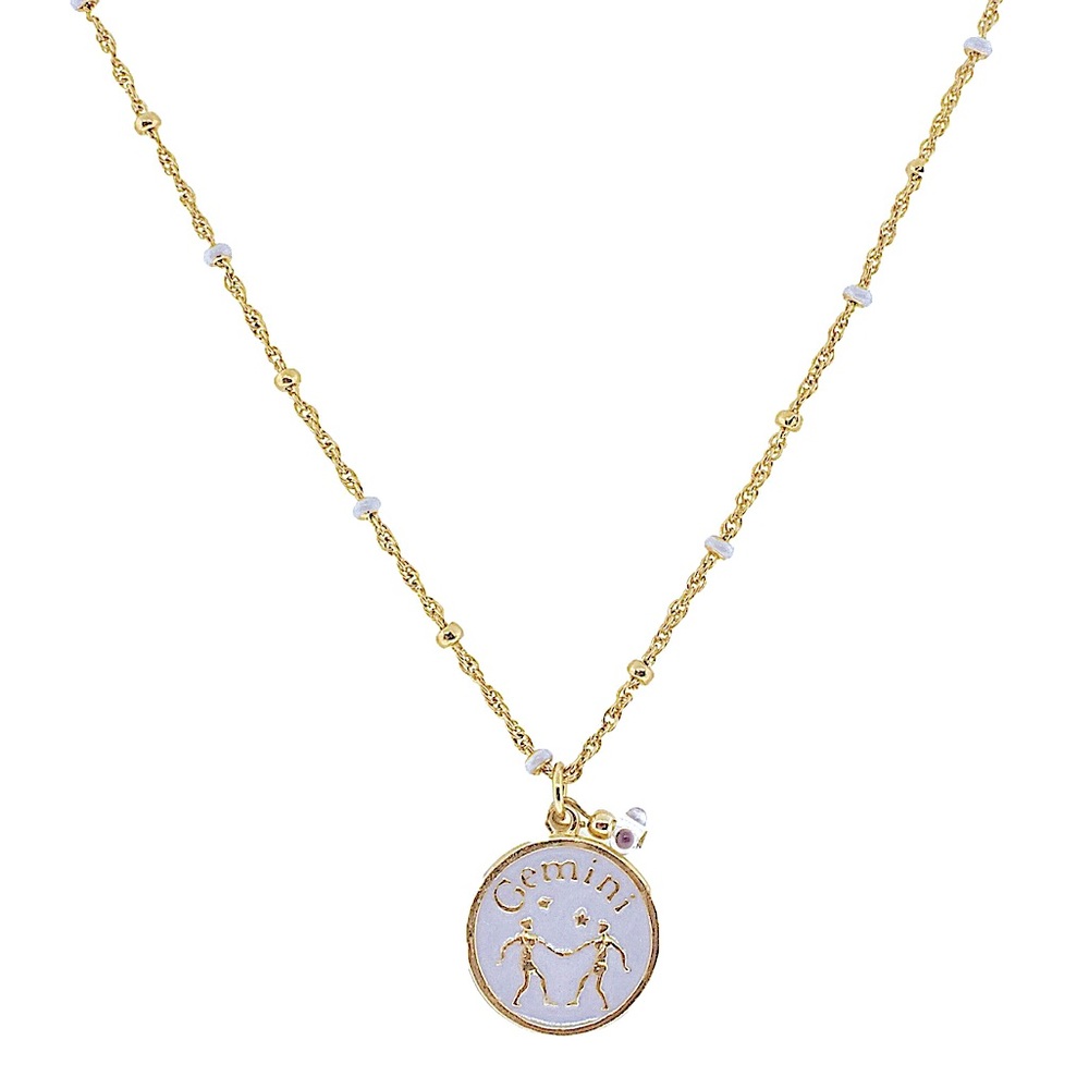 BLEE INARA Gemini Zodiac Crystal Gold Pave Pendant Necklace